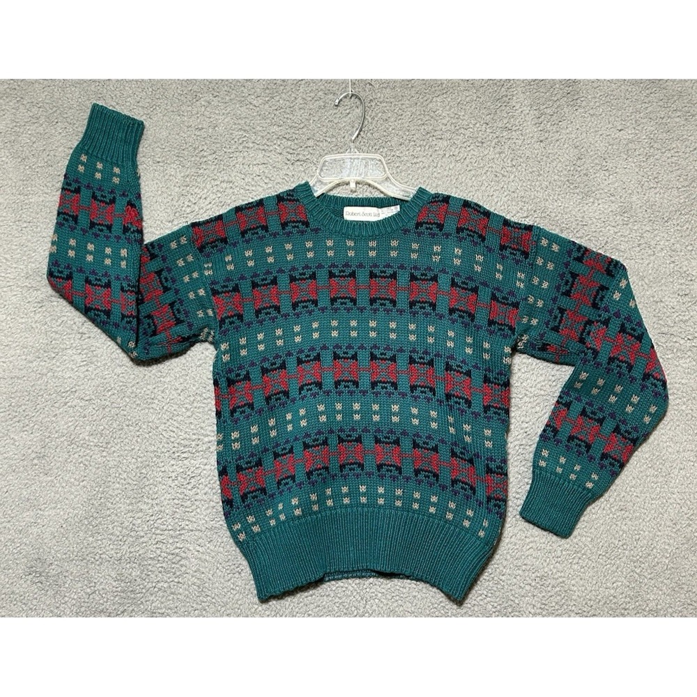 Vintage Robert Scott Ltd. Sweater Geometric Ramie Cotton Blend Sz M Hong Kong‎